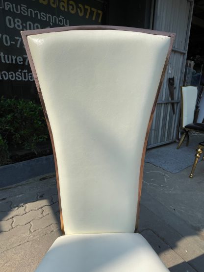 เก้าอี้ เบาะหนังเทียม สีขาว โครงสแตนเลส สีโรสโกล์ ขากลึง