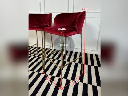 08.เก้าอี้บาร์เบาะผ้ากำมะหยี่สีแดง 3 ตัว โครงขาสแตนเลสสีโกลด์