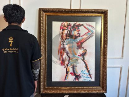 12.ภาพวาดผู้หญิงสีชอล์ค กรอบไม้สีทองสลับดำ สไตล์หลุยส์