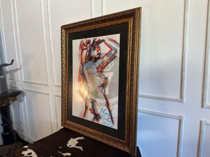 12.ภาพวาดผู้หญิงสีชอล์ค กรอบไม้สีทองสลับดำ สไตล์หลุยส์