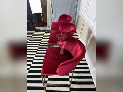 08.เก้าอี้บาร์เบาะผ้ากำมะหยี่สีแดง 3 ตัว โครงขาสแตนเลสสีโกลด์