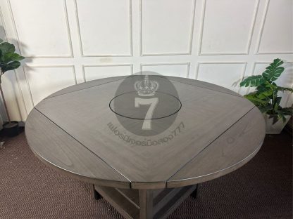 26.ชุดโต๊ะทานอาหาร 4 ที่นั่ง โต๊ะปรับได้ 2 แบบ กลมและเหลี่ยม ท็อปหมุนได้พร้อมเก้าอี้เบาะผ้าสีเทา