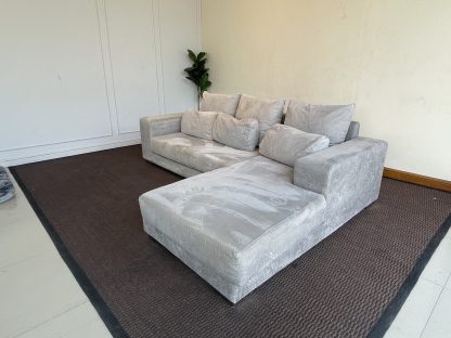 โซฟาแอล 3 ที่นั่ง แบรนด์ My Style Sofa เบาะผ้ากำมะหยี่สีเทา