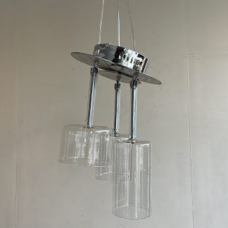 โคมไฟติดเพดาน โป๊ะแก้ว ก้านสแตนเลส โครงฐานเหล็ก