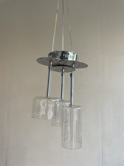 โคมไฟติดเพดาน โป๊ะแก้ว ก้านสแตนเลส โครงฐานเหล็ก