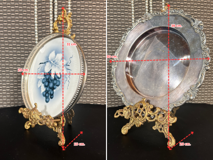 41 จานโชว์เซรามิกและโลหะ ขาตั้งทองเหลืองหล่อ 2 ชิ้น