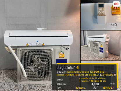 6 แอร์แขวนผนังขนาด 12,500 btu แบรนด์ HAIER INVERTER รุ่น HSU-13VFRA03TF 09