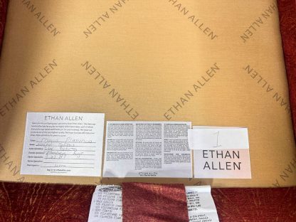 31 อาร์มแชร์แขนม้วน เบาะผ้ากำมะหยี่สีอิฐลายพาสลีย์ ขาไม้ แบรนด์ ETHAN ALLEN ตัวที่ 1