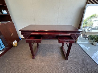 โต๊ะเคาน์เตอร์ สไตล์จีน 1 ถาดเลื่อน 2 ลิ้นชัก โครงไม้ Rosewood สีแดง