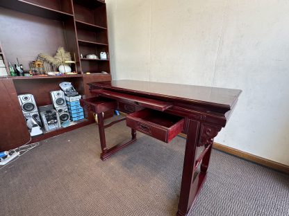 โต๊ะเคาน์เตอร์ สไตล์จีน 1 ถาดเลื่อน 2 ลิ้นชัก โครงไม้ Rosewood สีแดง