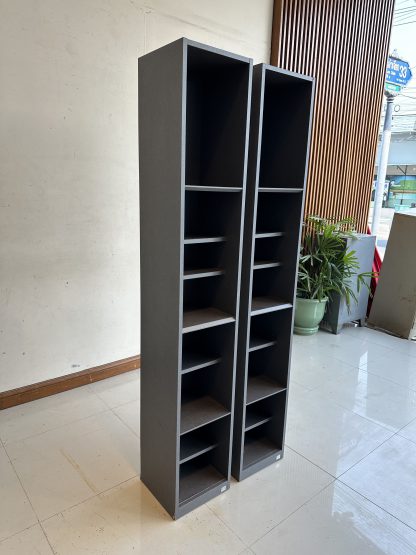 ตู้โชว์ทรงสูง 8 ชั้น แบรนด์ SB FURNITURE ชั้นปรับระดับได้ โครงไม้ MDF สีเทาเข้ม