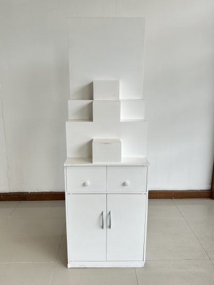 ตู้พระ สไตล์โมเดิร์น 2 ลิ้นชัก 2 บานเปิด โครงไม้ MDF สีขาว