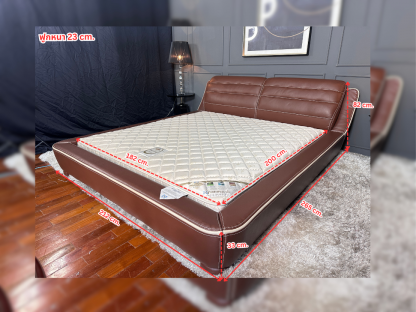 23 เตียงนอนขนาด 6 ฟุต บุหนัง PU สีน้ำตาล แบรนด์ LifeStyle พร้อมฟูก แบรนด์ Sealy รุ่น Vienna