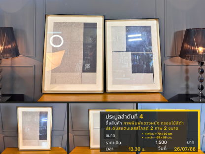 4 ภาพพิมพ์แขวงผนัง กรอบไม้สีดำประดับสแตนเลสสีโกลด์ 2 ภาพ 2 ขนาด