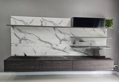 ชุดตู้วางทีวีติดผนัง พร้อมชั้นโชว์ แบรนด์ SB FURNITURE