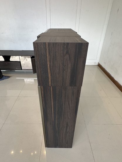 ชุดตู้ติดผนัง ตู้ A และ E หน้าบานกระจกขอบอลูมิเนียม โครงไม้ MDF สีน้ำตาลลายไม้