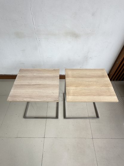 โต๊ะข้าง ท็อปไม้ MDF สีบีชลายไม้ โครงขาสแตนเลส