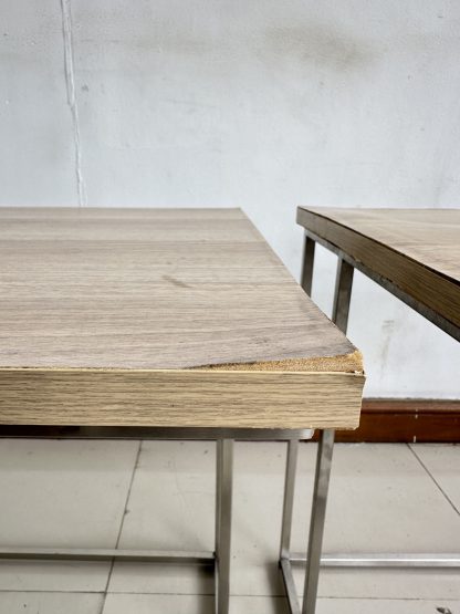 โต๊ะข้าง ท็อปไม้ MDF สีบีชลายไม้ โครงขาสแตนเลส