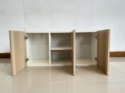 ตู้แขวนติดผนัง 3 บานเปิด มือจับพลาสติก โครงไม้ MDF สีบีช