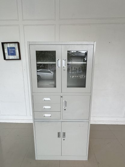ตู้เหล็ก 2 บานเปิดกระจก 3 ลิ้นชัก 3 บานเปิด