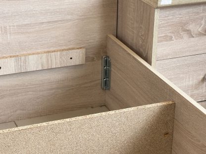 เตียง ขนาด 5 ฟุต โครงไม้ MDF สีบีชลายไม้ พร้อมตู้ข้างเตียง 2 ใบ