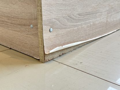 เตียง ขนาด 5 ฟุต โครงไม้ MDF สีบีชลายไม้ พร้อมตู้ข้างเตียง 2 ใบ