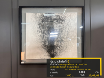 6 กรอบรูปพร้อมภาพวาดหน้าคน สไตล์แอ็บสแตรค กรอบไม้สีดำ