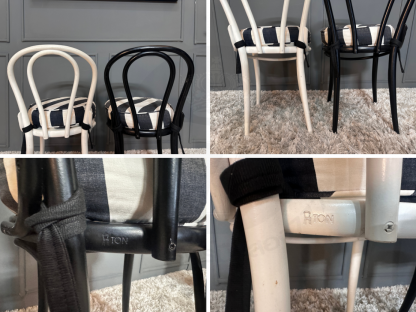 9 เก้าอี้ไม้เบนท์วูด แบรนด์ TON FURNITURE พร้อมเบาะรองนั่ง ผ้าสีขาวดำ