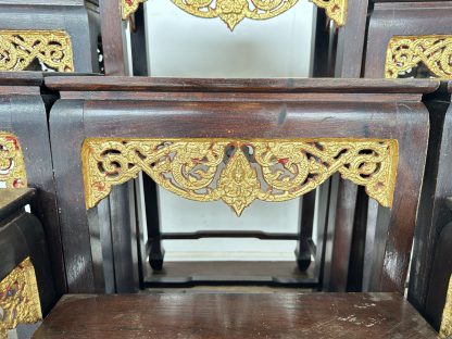 ชุดโต๊ะหมู่บูชา 9 ฐานท็อปกลางไม้ MDF โครงไม้สักติดลายฉลุลายไทยสีทอง