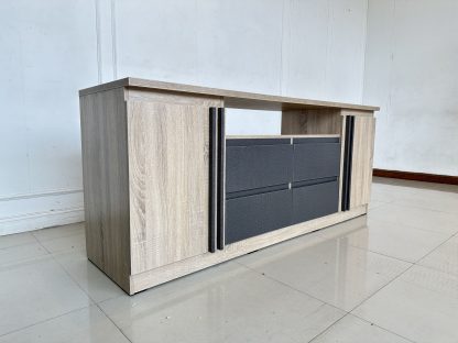 ตู้วางทีวี 2 บานเปิด 4 ลิ้นชัก โครงไม้ MDF สีบีชลายไม้