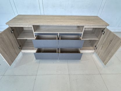 ตู้วางทีวี 2 บานเปิด 4 ลิ้นชัก โครงไม้ MDF สีบีชลายไม้