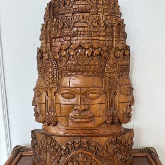 ของตกแต่ง แผ่นไม้จริงแกะสลัก รูปยอดปราสาทจำลอง หน้าพระพักตร์ของพระโพธิสัตว์อวโลกิเตศวร