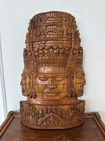 ของตกแต่ง แผ่นไม้จริงแกะสลัก รูปยอดปราสาทจำลอง หน้าพระพักตร์ของพระโพธิสัตว์อวโลกิเตศวร