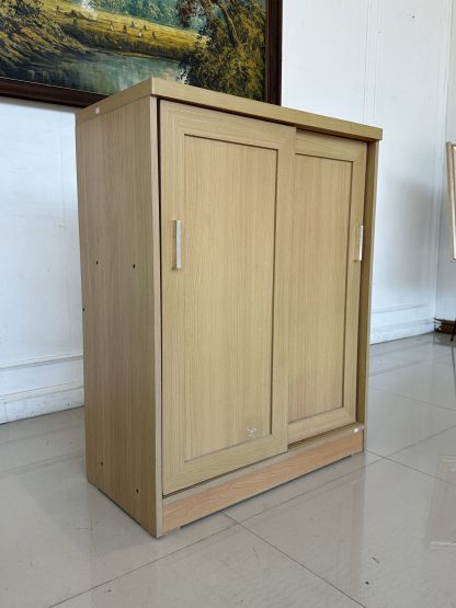 ตู้เก็บรองเท้า 2 บานเลื่อน โครงไม้ MDF สีบีชลายไม้