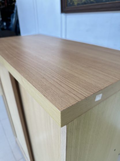 ตู้เก็บรองเท้า 2 บานเลื่อน โครงไม้ MDF สีบีชลายไม้