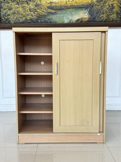 ตู้เก็บรองเท้า 2 บานเลื่อน โครงไม้ MDF สีบีชลายไม้