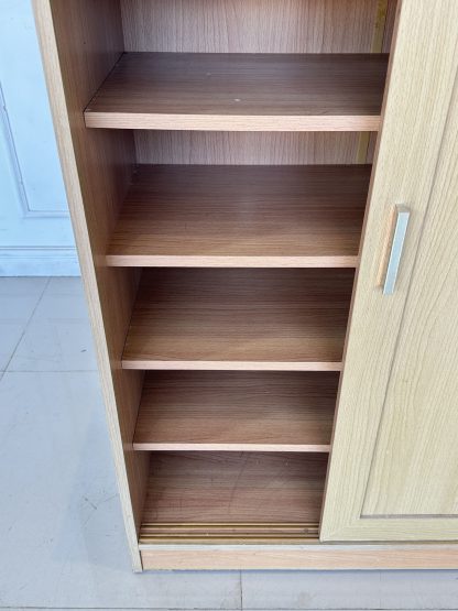 ตู้เก็บรองเท้า 2 บานเลื่อน โครงไม้ MDF สีบีชลายไม้