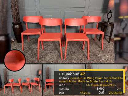 42 เซตเก้าอี้นำเข้า Wing Chair วัสดุโพลีโพรพิลีน แบรนด์ Actiu Made In Spain สีแดง 4 ตัว