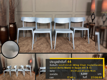 44 เซตเก้าอี้นำเข้า Wing Chair วัสดุโพลีโพรพิลีน แบรนด์ Actiu Made In Spain สีฟ้า 4 ตัว