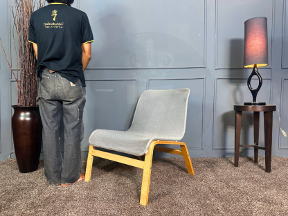 2 เก้าอี้พักผ่อนเบาะผ้าตาข่ายสีเทา โครงขาไม้ แบรนด์ IKEA