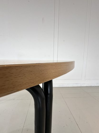 โต๊ะทานอาหาร ท็อปทรงกลมไม้ MDF สีน้ำตาลอ่อน ขาเหล็กสีดำ ( แบบที่ 2 )
