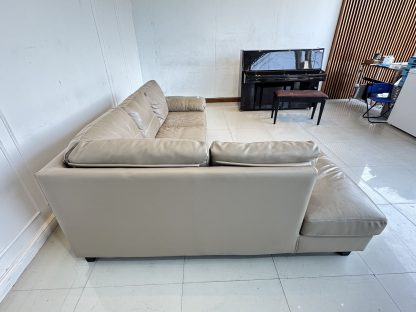 โซฟาแอล 3 ที่นั่ง แบรนด์ SB FURNITURE เบาะหนังแท้ผิวสัมผัสสีน้ำตาล