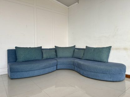 โซฟาแอล 3 ที่นั่ง เบาะผ้ากำมะหยี่สีน้ำเงิน โครงไม้ MDF