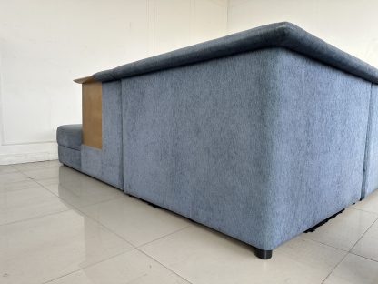 โซฟาแอล 3 ที่นั่ง เบาะผ้ากำมะหยี่สีน้ำเงิน โครงไม้ MDF