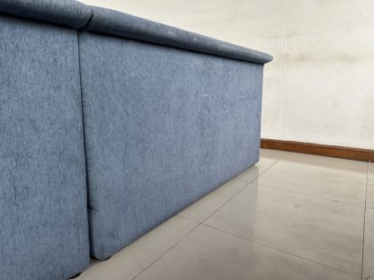 โซฟาแอล 3 ที่นั่ง เบาะผ้ากำมะหยี่สีน้ำเงิน โครงไม้ MDF