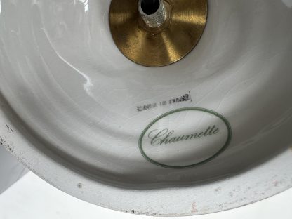 โคมไฟตั้งโต๊ะ โป๊ะผ้าสีครีม ฐานและขาเป็นเซรามิก แบรนด์ CHAUMETTE Made In Italy