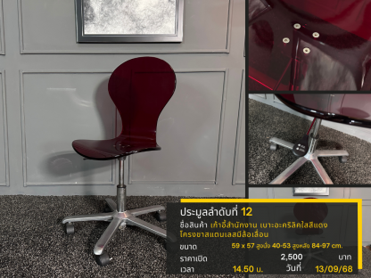 12 เก้าอี้สำนักงาน อะคริลิคใสสีแดง โครงขาสแตนเลสมีล้อเลื่อน