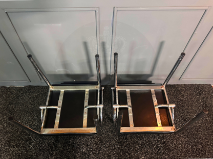 16 เซตคอฟฟี่เทเบิล ท็อปกระจก Tempered Glass โครงขาเหล็ก พร้อมอาร์มแชร์ เบาะหนัง PU สีดำ พนักพิงหุ้มนวม โครงขาเหล็ก