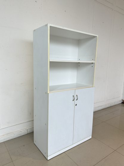 ตู้เก็บเอกสาร 2 บานเปิด 4 ชั้นวาง โครงไม้ MDF สีขาว
