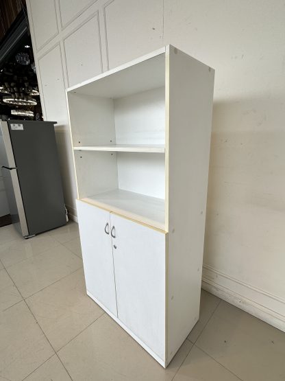ตู้เก็บเอกสาร 2 บานเปิด 4 ชั้นวาง โครงไม้ MDF สีขาว